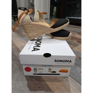 Croft & Borrow Women's 6.5 Ortholite ECO Georgina Espadrille Wedge Black